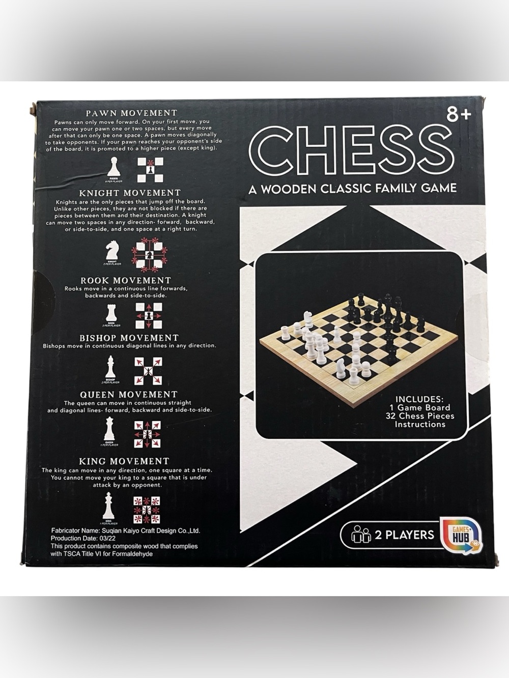 Games Hub Wooden Chess Set Classic Strategy Board Game 2 Player Ages 8+ - Picture 2 of 5